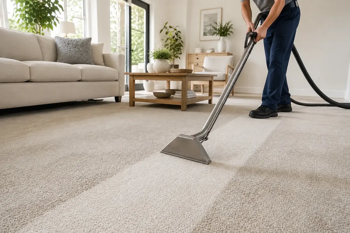 Carpet extraction showing a clean pass beside soiled carpet in Port Moody, BC